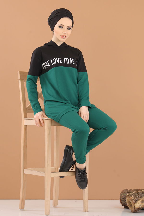 Kapşonlu Tunik Pantolon Haki Yeşil - 8221