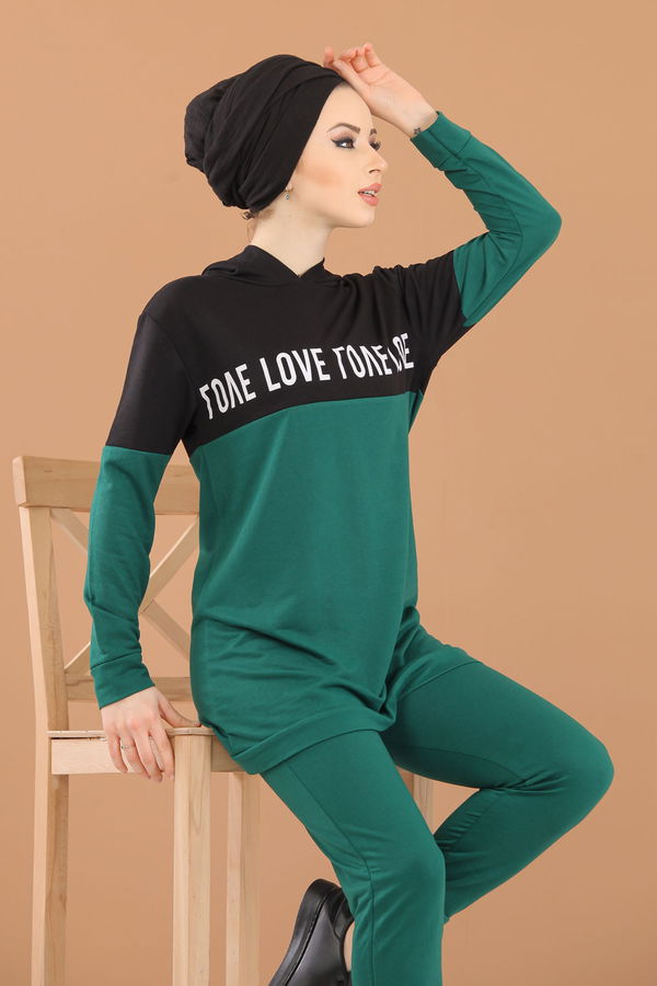 Kapşonlu Tunik Pantolon Haki Yeşil - 8221