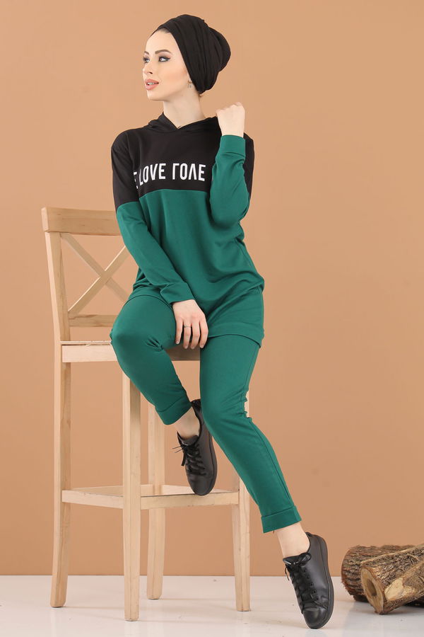 Kapşonlu Tunik Pantolon Haki Yeşil - 8221