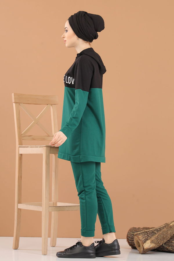Kapşonlu Tunik Pantolon Haki Yeşil - 8221