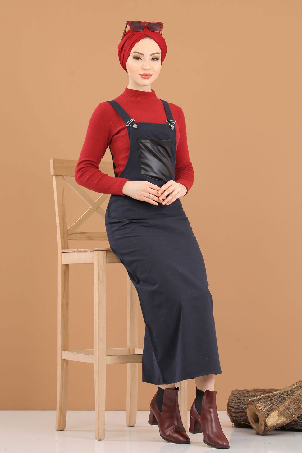3006 Askılı Elbise Lacivert - 3006