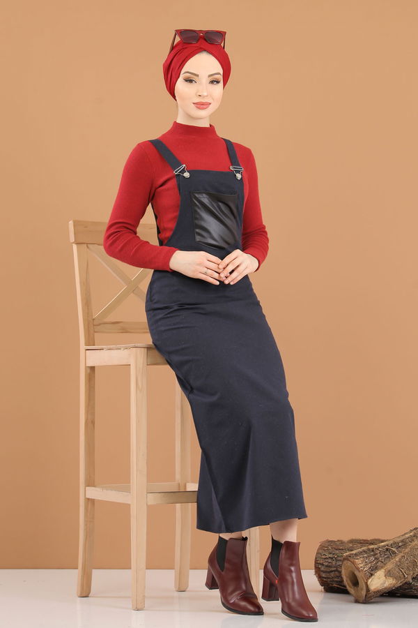 3006 Askılı Elbise Lacivert - 3006