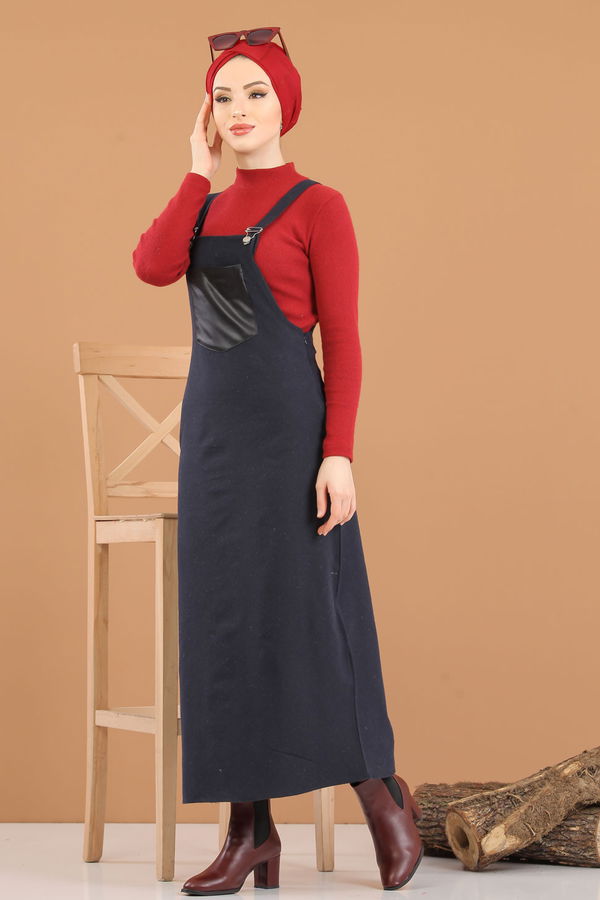3006 Askılı Elbise Lacivert - 3006