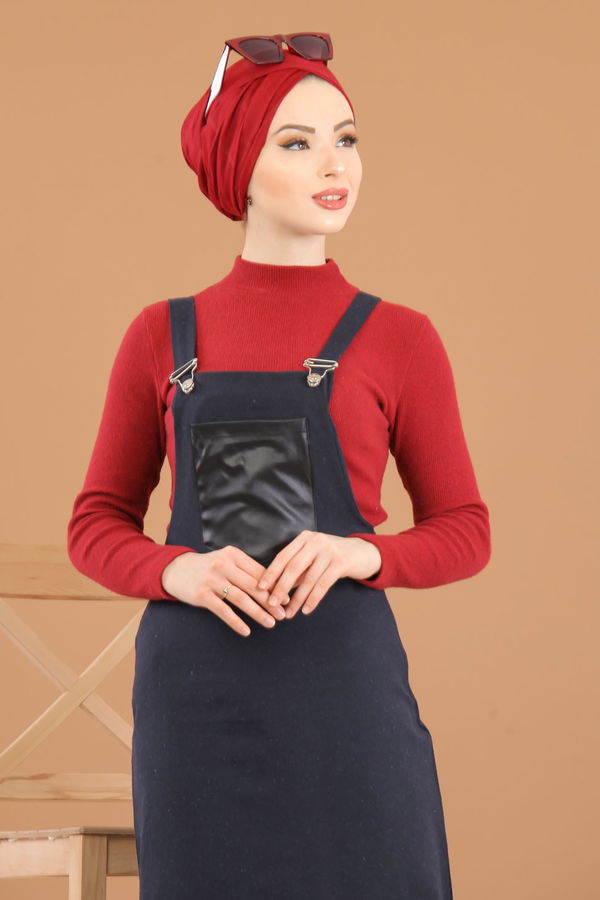 3006 Askılı Elbise Lacivert - 3006