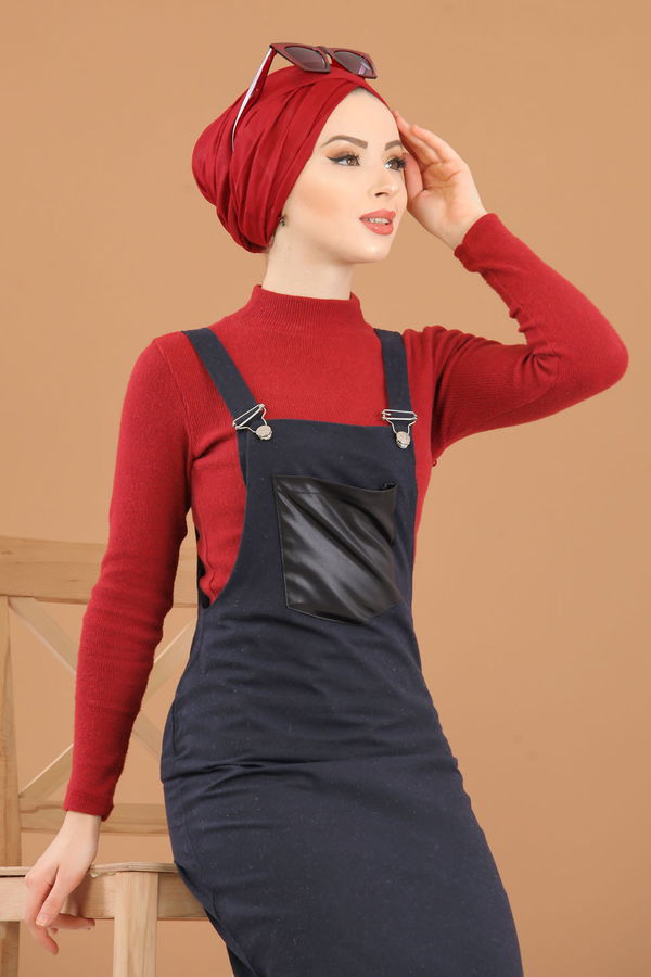 3006 Askılı Elbise Lacivert - 3006