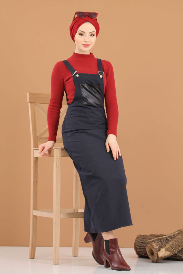 3006 Askılı Elbise Lacivert - 3006