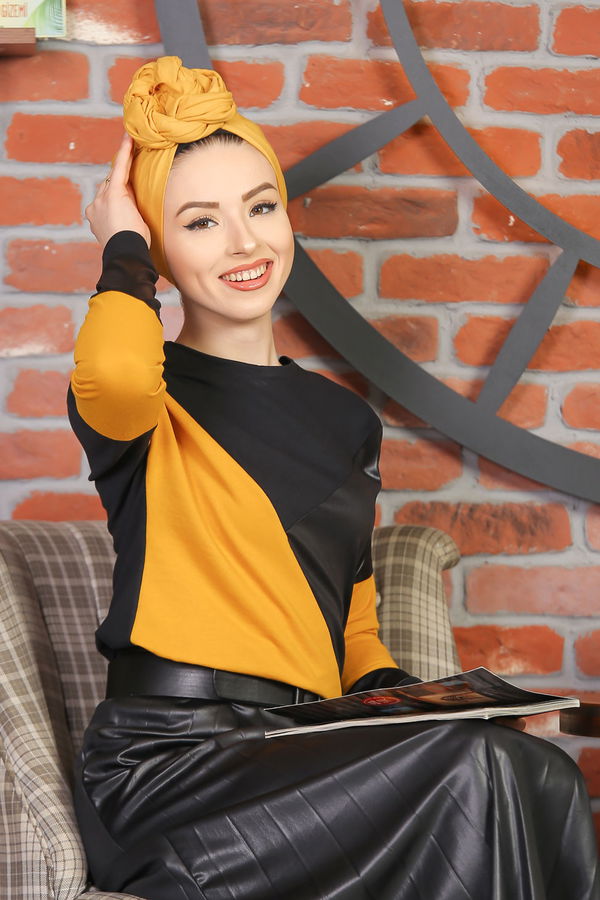 Plise Etek Bluz Siyah - 1349 SİYAH