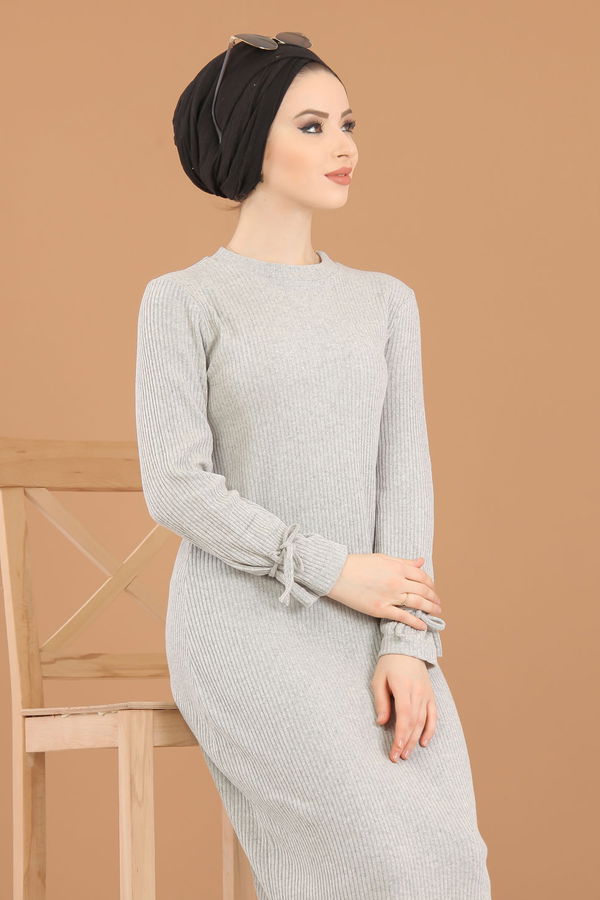8336 TRİKO ELBİSE Gri - 8336