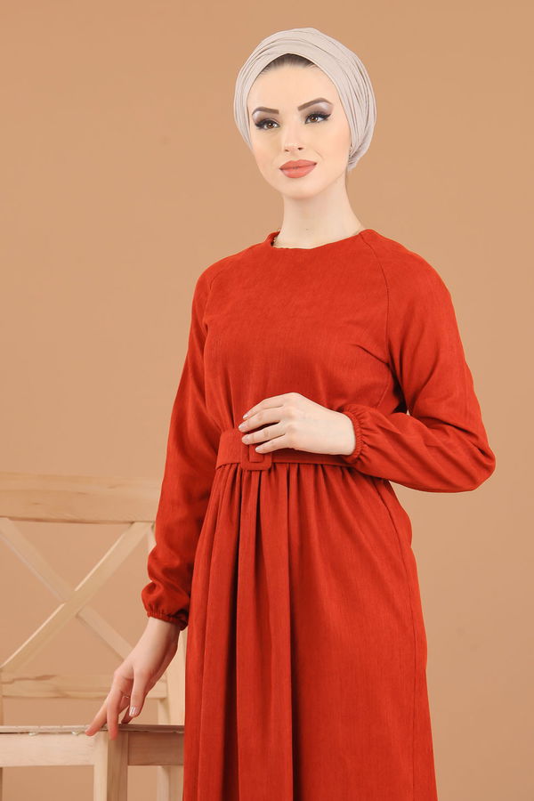 8339 KADİFE ELBİSE Kiremit - 8339