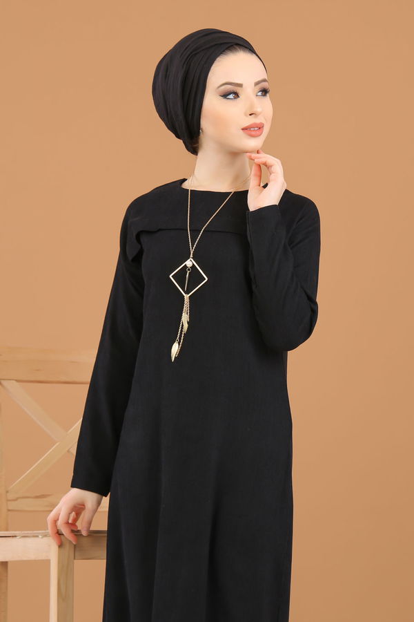 8342 KADİFE ELBİSE Siyah - 8342