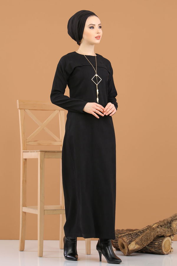 8342 KADİFE ELBİSE Siyah - 8342