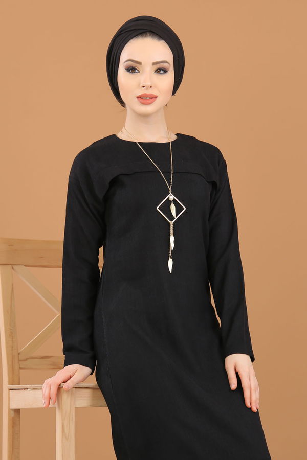 8342 KADİFE ELBİSE Siyah - 8342