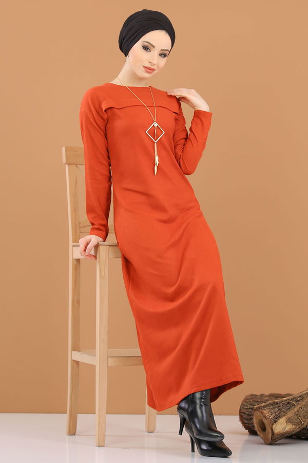 8342 KADİFE ELBİSE Kiremit - 8342