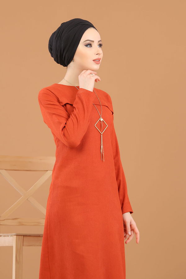 8342 KADİFE ELBİSE Kiremit - 8342
