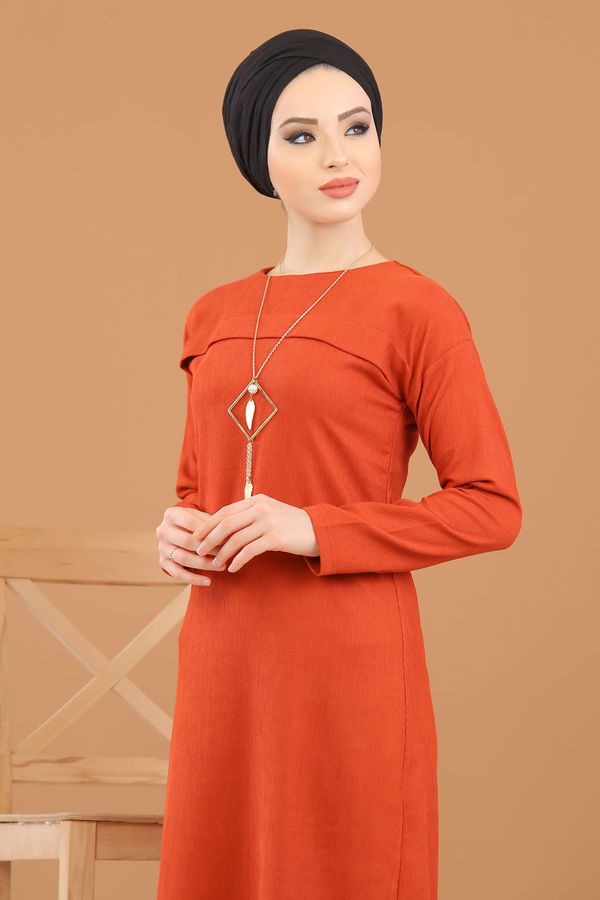 8342 KADİFE ELBİSE Kiremit - 8342