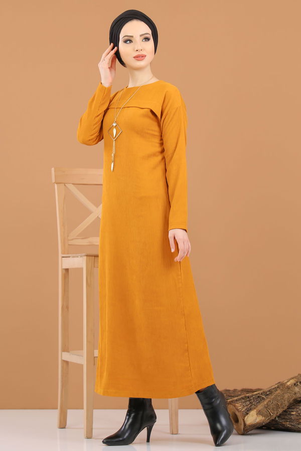 8342 KADİFE ELBİSE Sarı - 8342