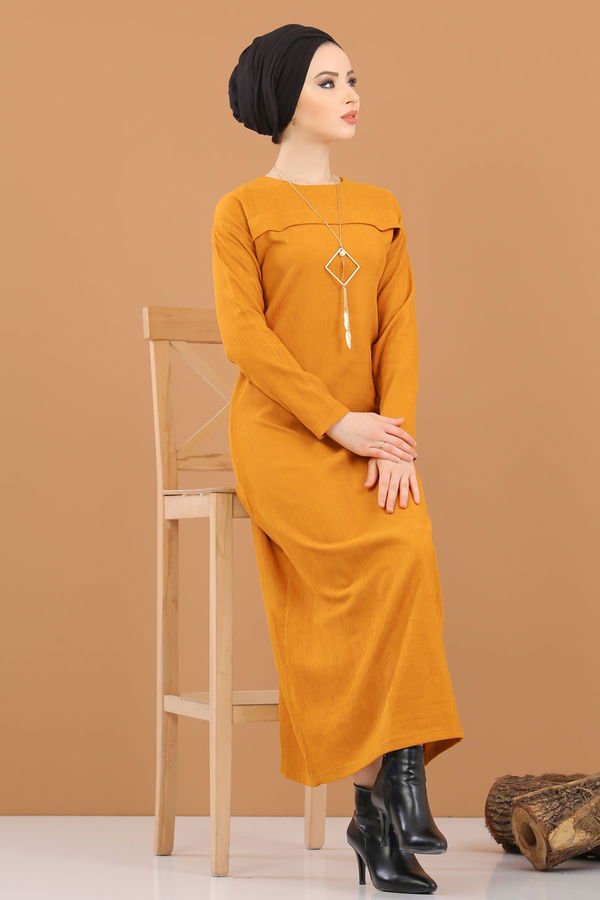 8342 KADİFE ELBİSE Sarı - 8342