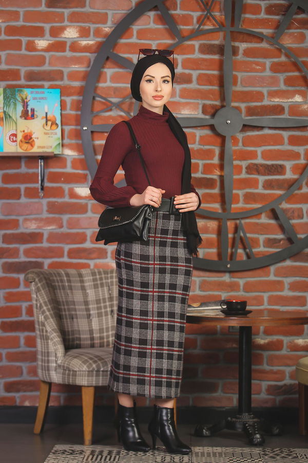 8329 BLUZ ETEK KOMBİN Bordo - 8329 BORDO
