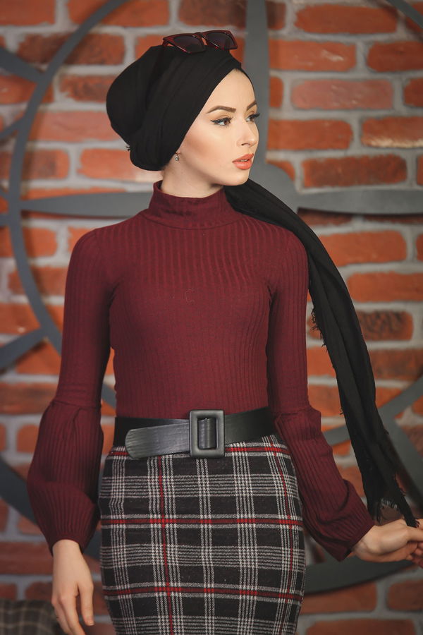8329 BLUZ ETEK KOMBİN Bordo - 8329 BORDO