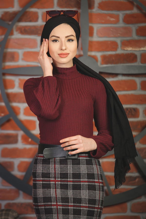 8329 BLUZ ETEK KOMBİN Bordo - 8329 BORDO