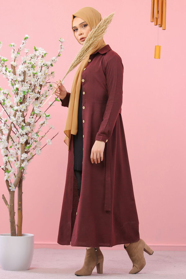 3011 DÜGMELİ UZUN GÖMLEK Bordo - 3011