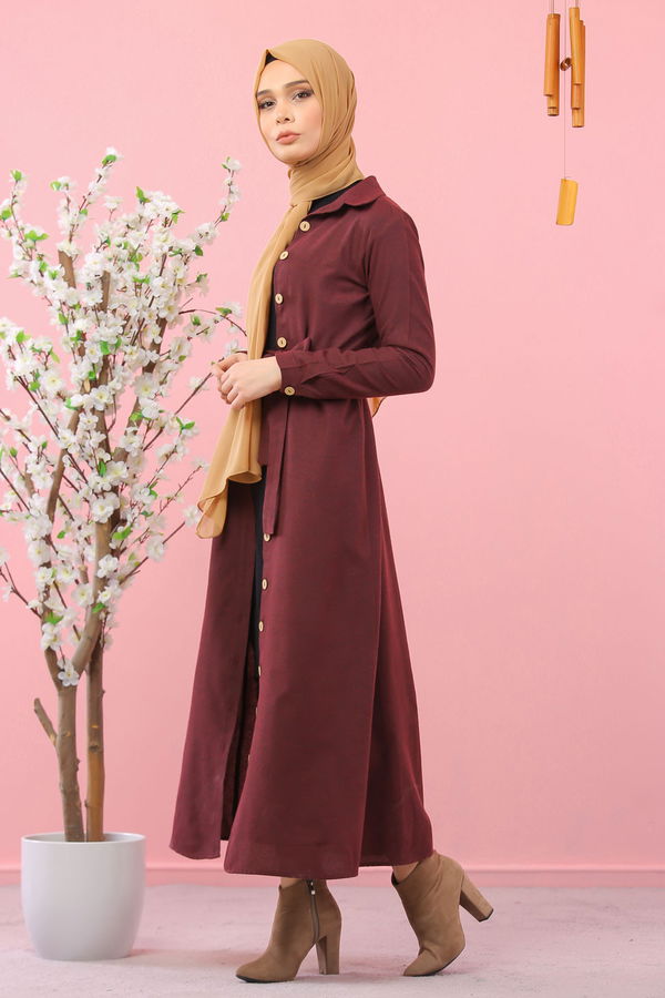 3011 DÜGMELİ UZUN GÖMLEK Bordo - 3011