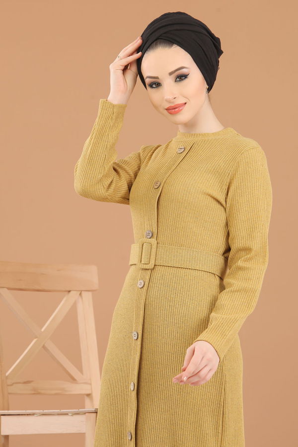 8353 TRIKO ELBISE Sarı - 8353