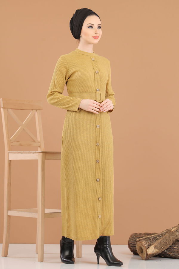 8353 TRIKO ELBISE Sarı - 8353