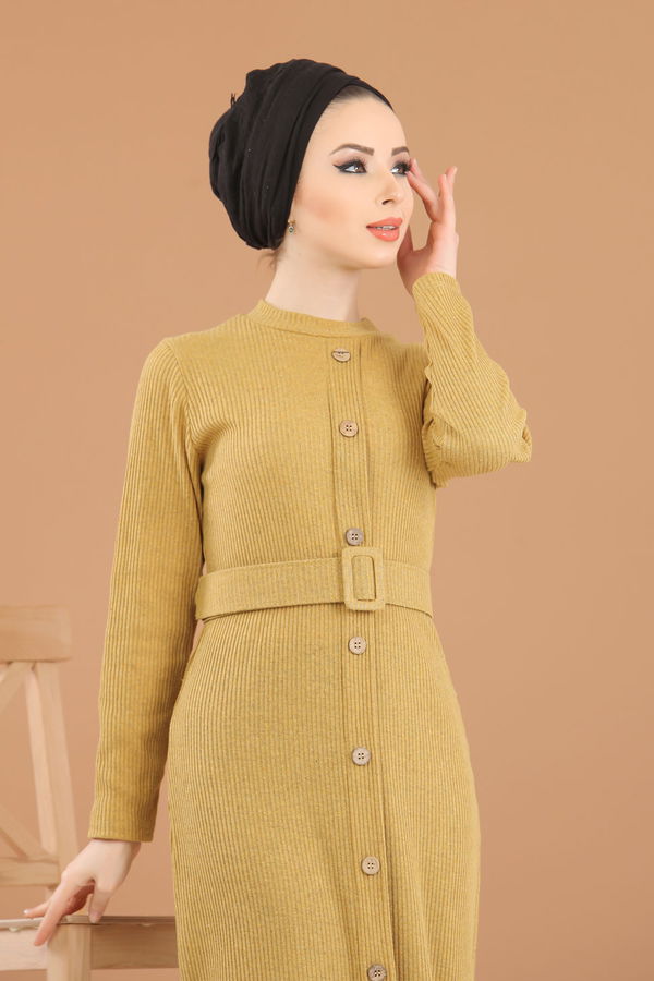 8353 TRIKO ELBISE Sarı - 8353