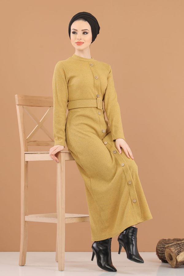 8353 TRIKO ELBISE Sarı - 8353