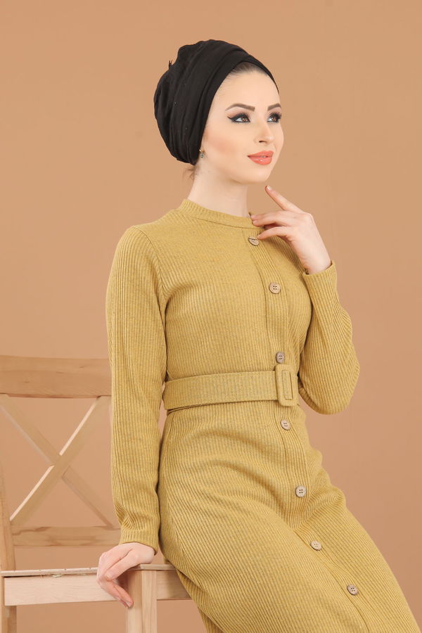 8353 TRIKO ELBISE Sarı - 8353