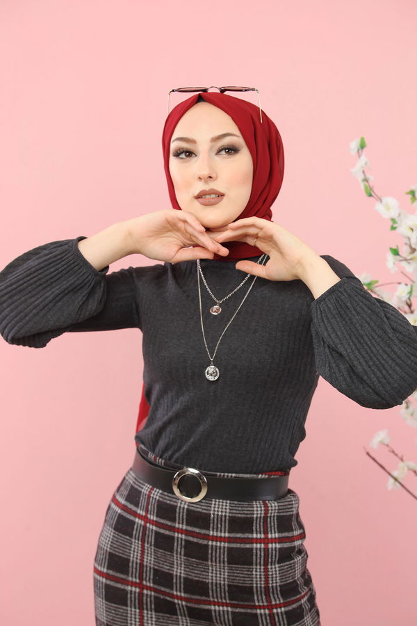 8346 BLUZ ETEK KOMBİN Bordo - 8346