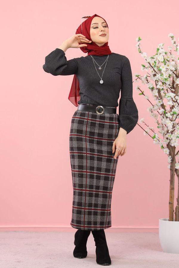 8346 BLUZ ETEK KOMBİN Bordo - 8346