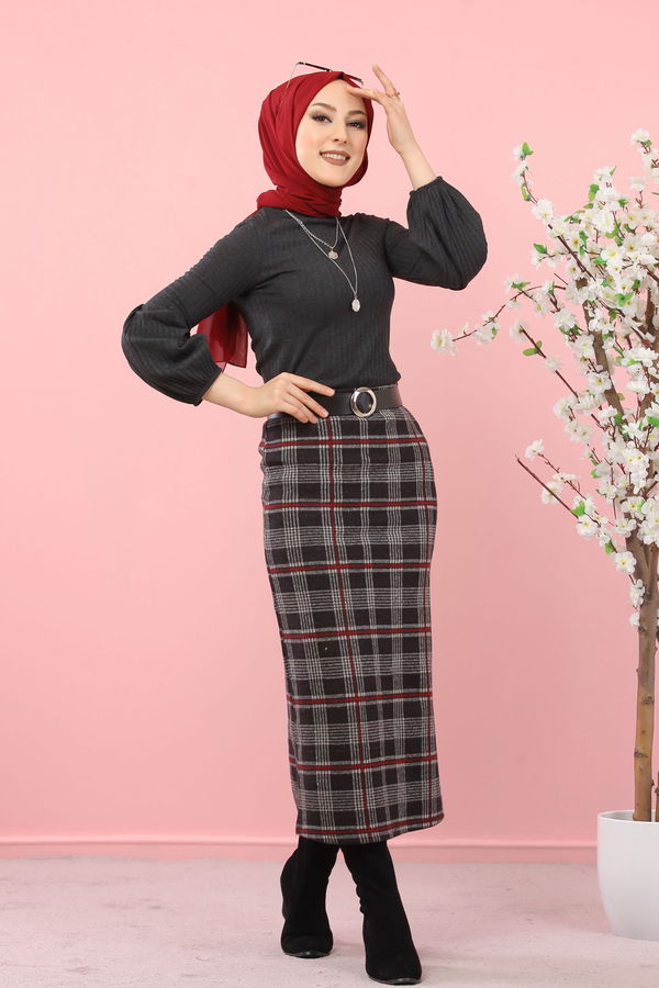 8346 BLUZ ETEK KOMBİN Bordo - 8346