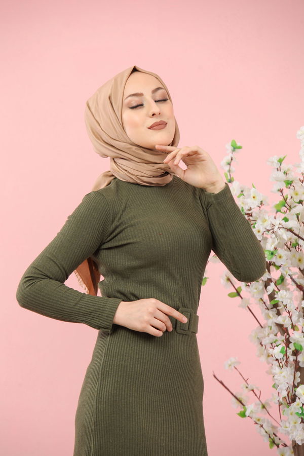 8354 BOGAZLI TRIKO ELBISE KEMER Haki - 8354 HAKİ