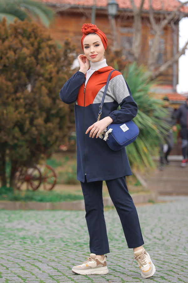 Kapşonlu Tunik Pantolon  Lacivert - 4118