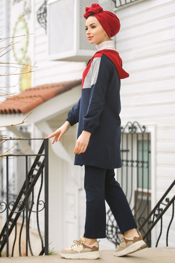 Kapşonlu Tunik Pantolon  Lacivert - 4118