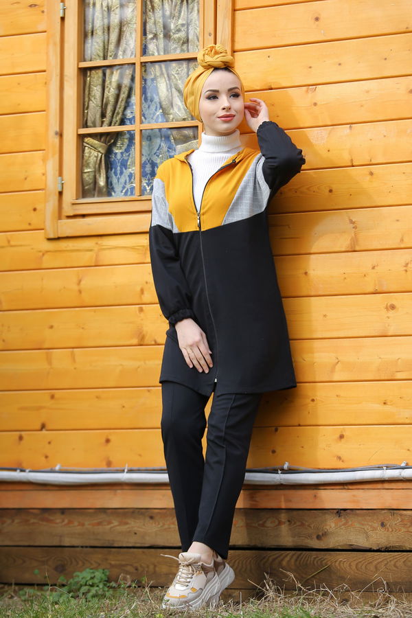 Kapşonlu Tunik Pantolon  Siyah - 4118