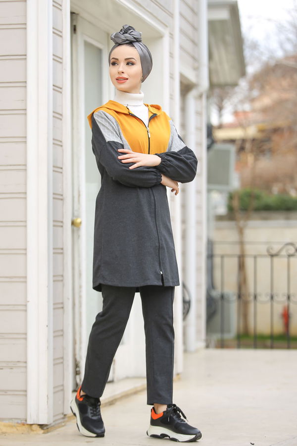 Kapşonlu Tunik Pantolon  Antrasit - 4118