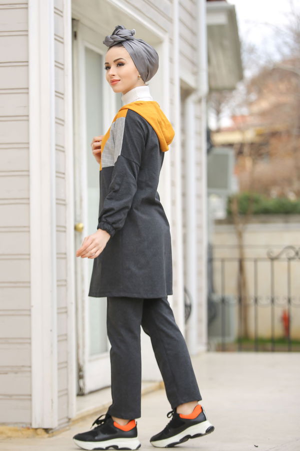 Kapşonlu Tunik Pantolon  Antrasit - 4118