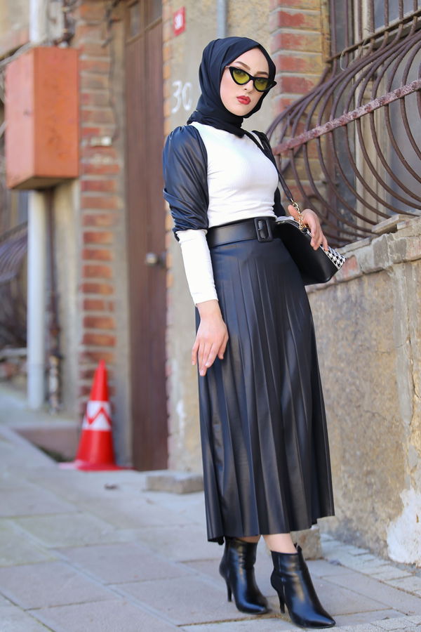 Plise Etek Bluz  Beyaz - 1350 BEYAZ