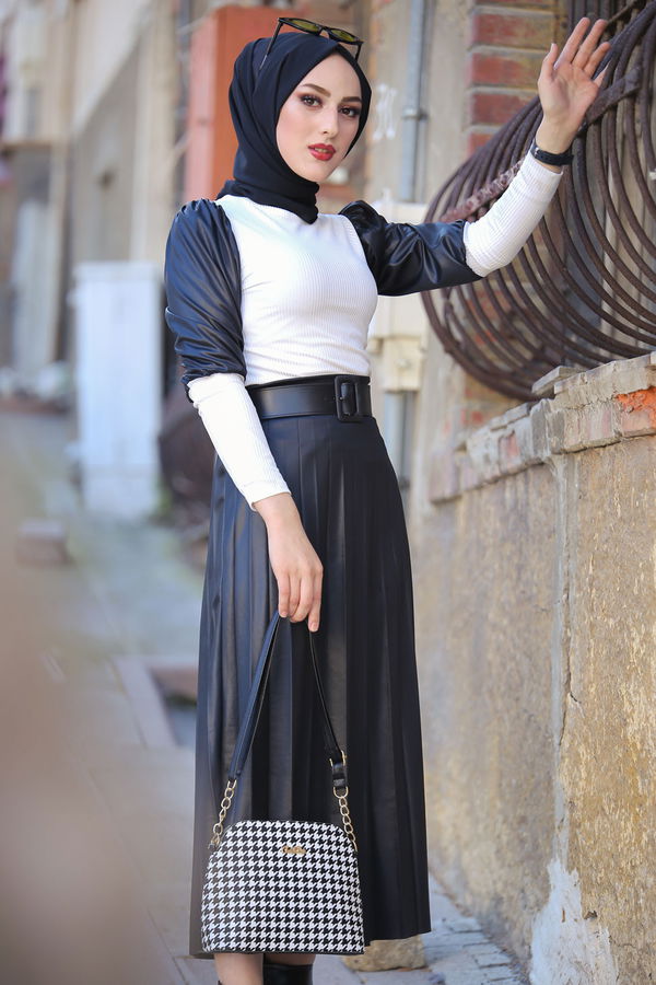 Plise Etek Bluz  Beyaz - 1350 BEYAZ