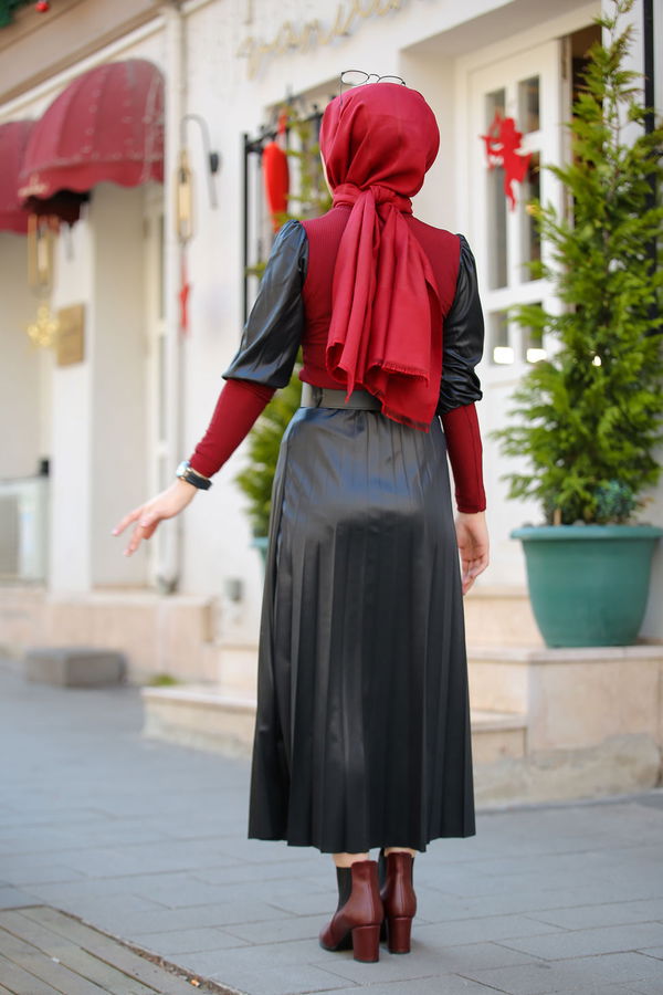 Plise Etek Bluz  Bordo - 1350 BORDO