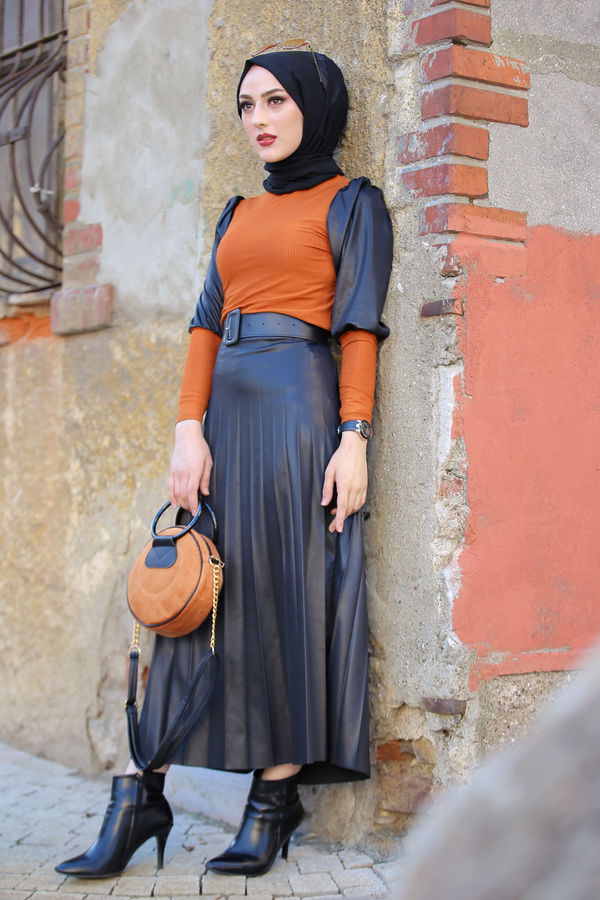 Plise Etek Bluz  Kiremit - 1350