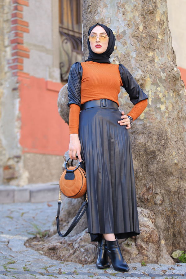 Plise Etek Bluz  Kiremit - 1350