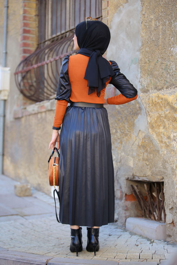 Plise Etek Bluz  Kiremit - 1350
