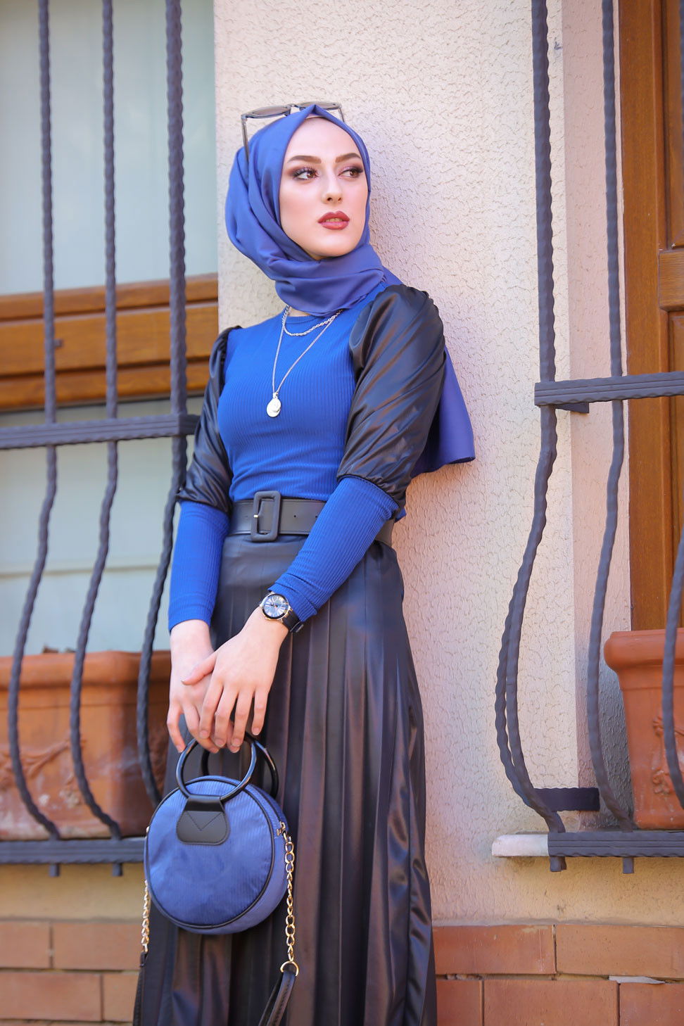 Plise Etek Bluz  Mavi - 1350 MAVİ