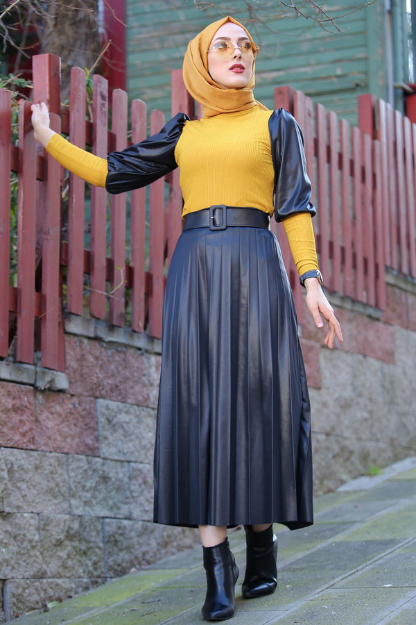 Plise Etek Bluz  Sarı - 1350