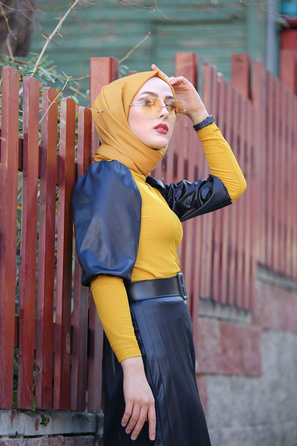 Plise Etek Bluz  Sarı - 1350