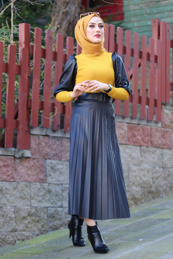 Plise Etek Bluz  Sarı - 1350